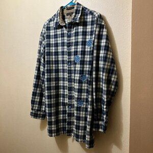Vintage Tommy Hilfiger Unisex Blue Plaid Floral Flannel Long Sleeve Shirt Large